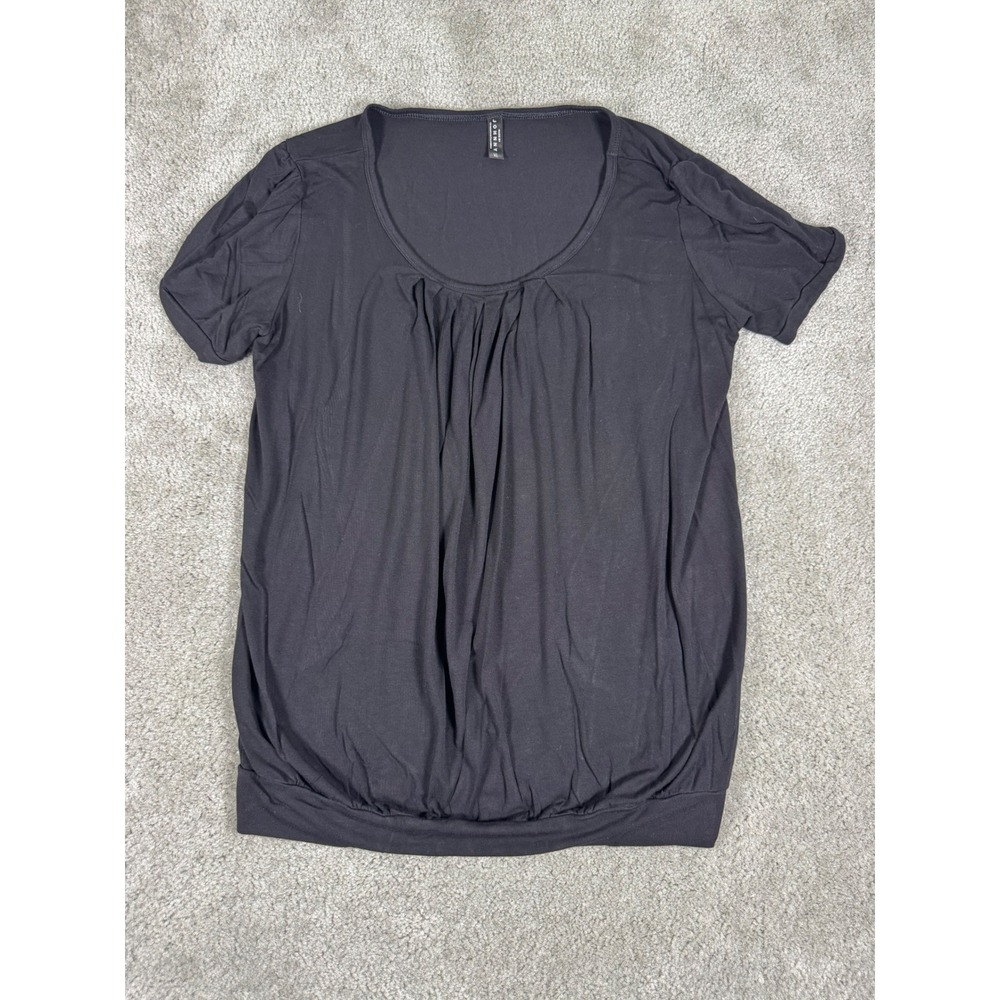 Made by Johnny Black Pleated Scoop Neck Banded Hem Top XL WT1175